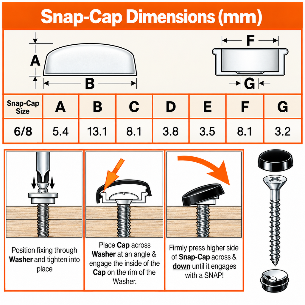 Mist Grey Matt 6/8g Snap-Caps 13.1mm screw cover cap dimensions