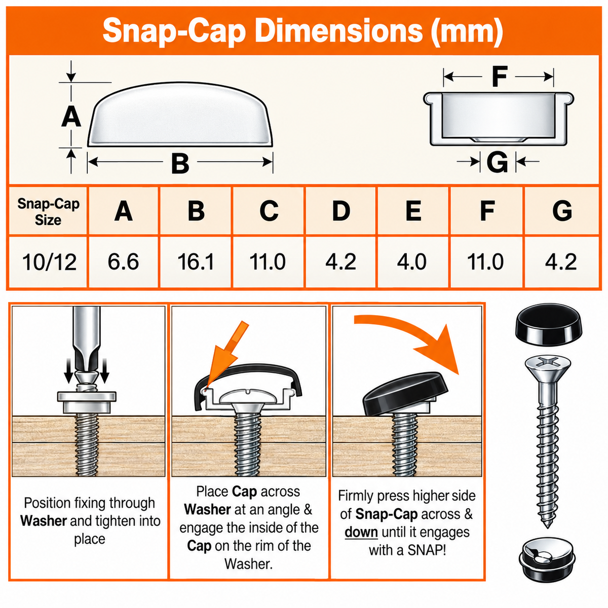 Morning Grey Gloss 10/12g Snap-Caps 16.1mm screw cover cap dimensions