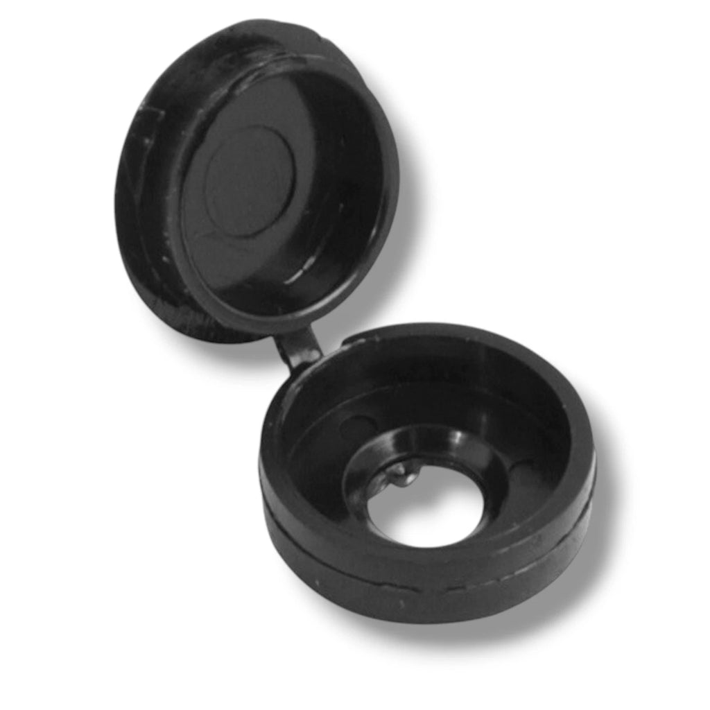 Screw Cover Caps Hinged Small Black Plastic Fold Over Size 6g/8g Gauge Cabinet – product image 3