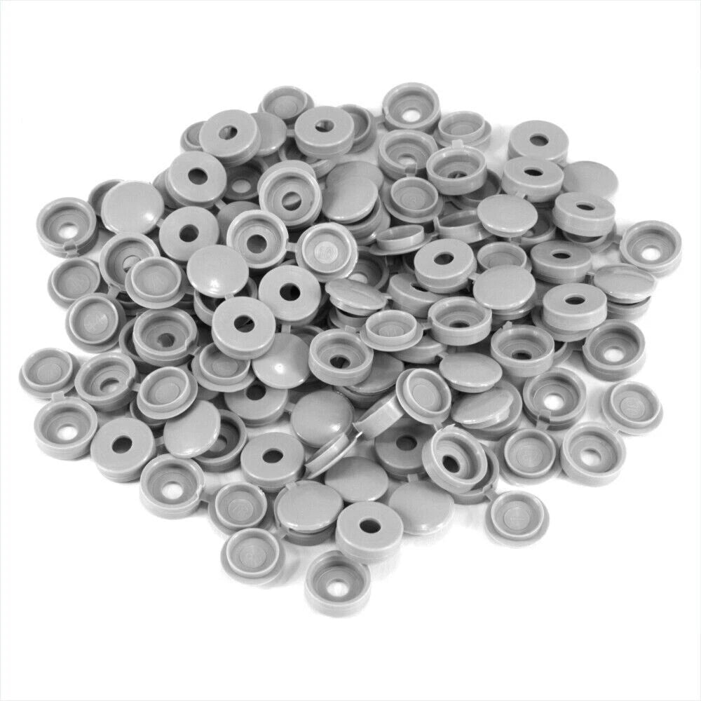 Light Grey Screw Cover Caps X200 Small Plastic Hinged Fold Over Size 6g/8g Gray – product image 1