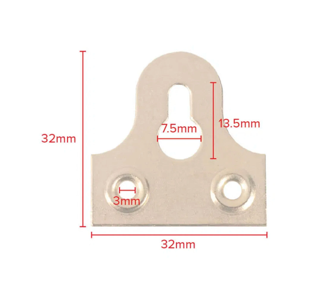 Brass-Plated Keyhole Mirror Plates – 32mm – dimensions and measurements