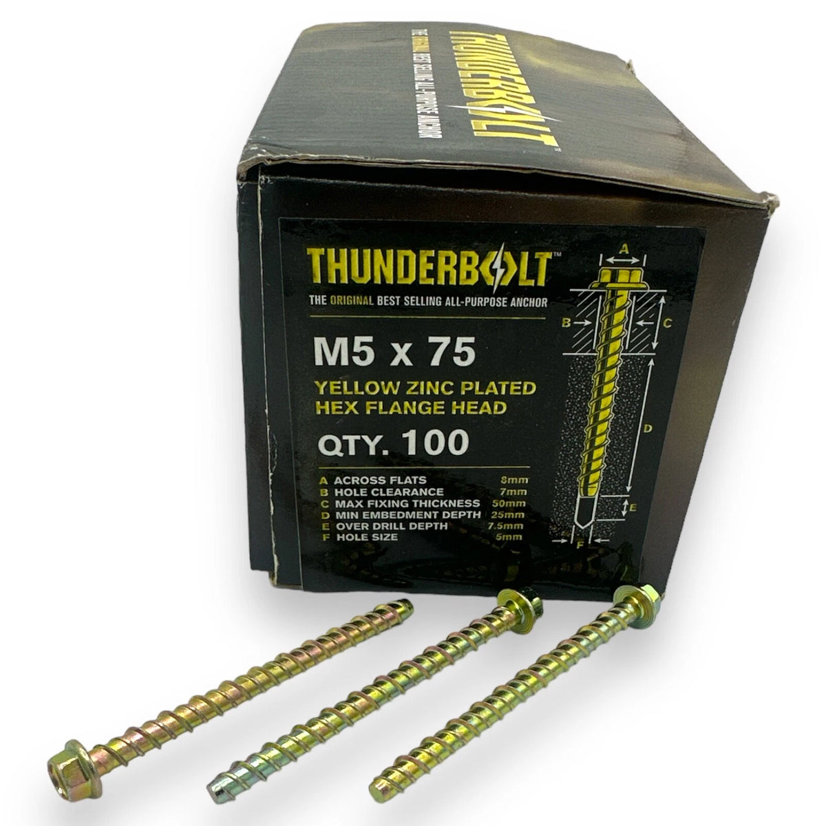 Genuine Thunderbolt Bolt M5 × 75 Flange Head Masonry Concrete Brick Anchor Screw – product image 3