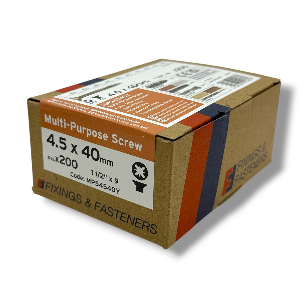ForgeFix Yellow Zinc Pozi Wood Screws – 4.5 × 40mm – size and packaging