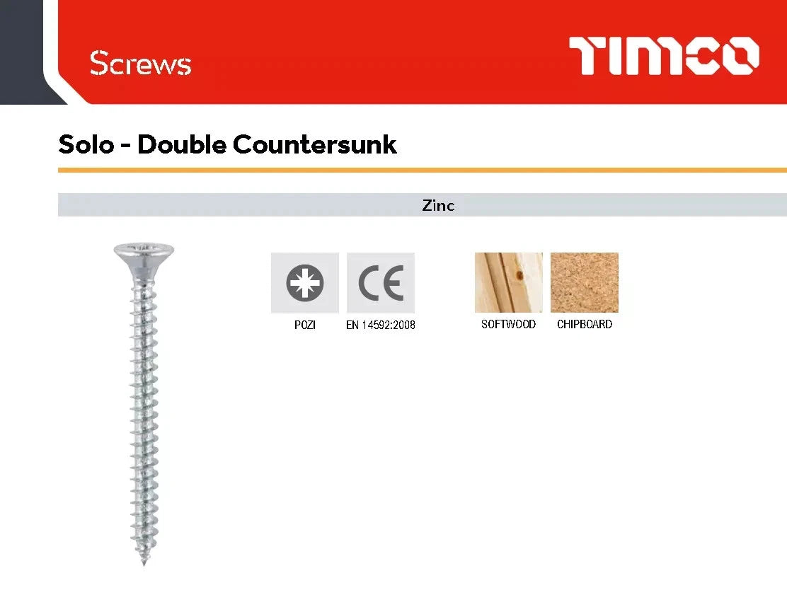 TIMco Solo Woodscrews 3.5 × 50mm 6 × 2" PZ Double CSK Zinc 200 Pack DIY Screw – product image 5