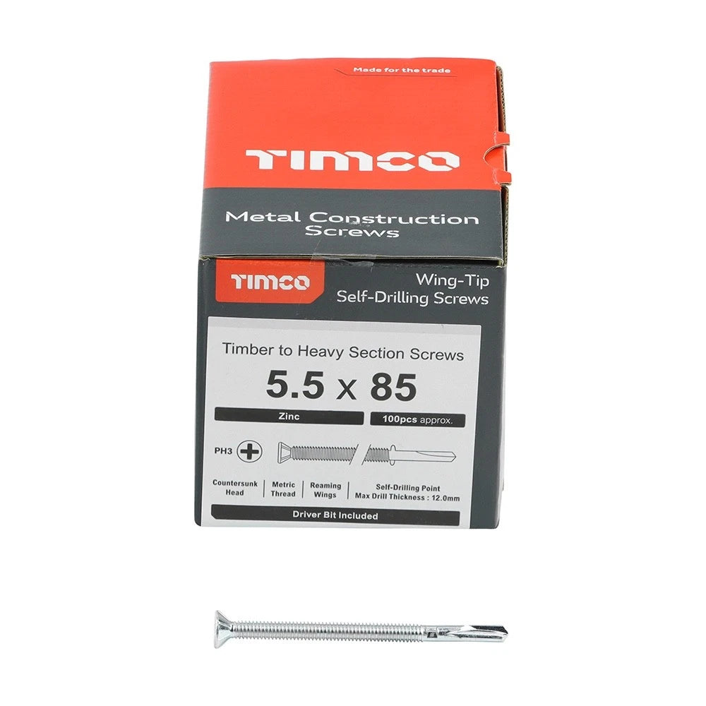 Self Drilling Screws Countersunk 5.5 × 85mm Winged Tek Wood To Metal Fixing × 100 – product image 3