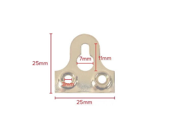 Brass-Plated Slotted Mirror Plates – 25mm – dimensions and measurements