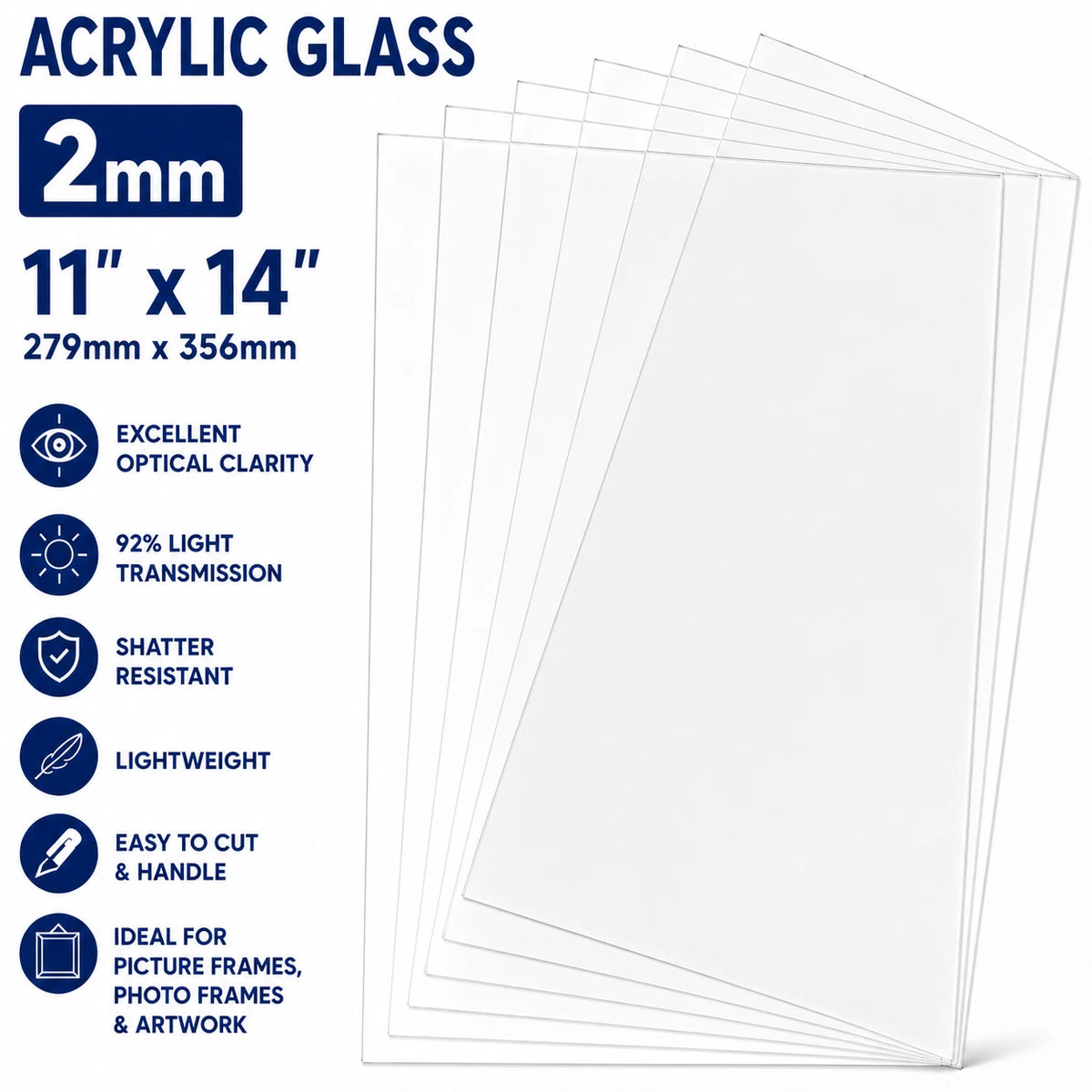 Clear 2mm Replacement Acrylic Glass – 11 × 14" (279 × 356mm) - image 3