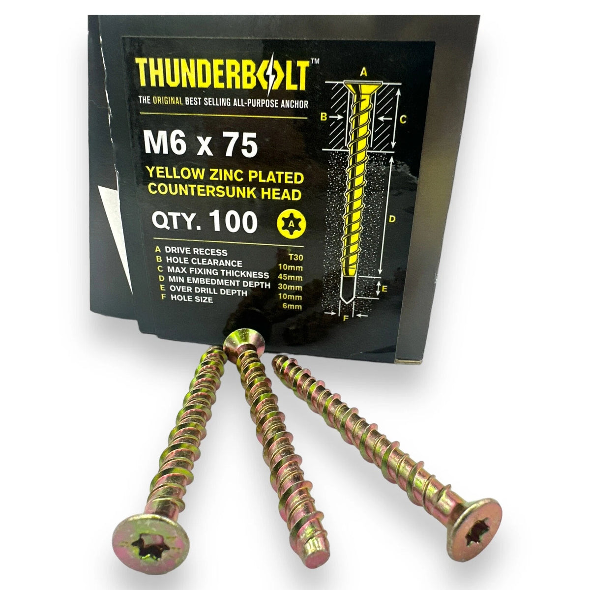 Genuine Thunderbolt Bolt M6 × 75 CSK Head Masonry Concrete Brick Anchor Screw – product image 3