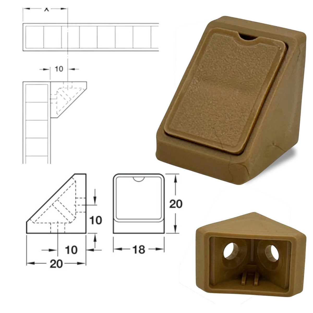 Campervan Corner Connector Blocks with Caps – Beige, 20 × 18mm - image 1