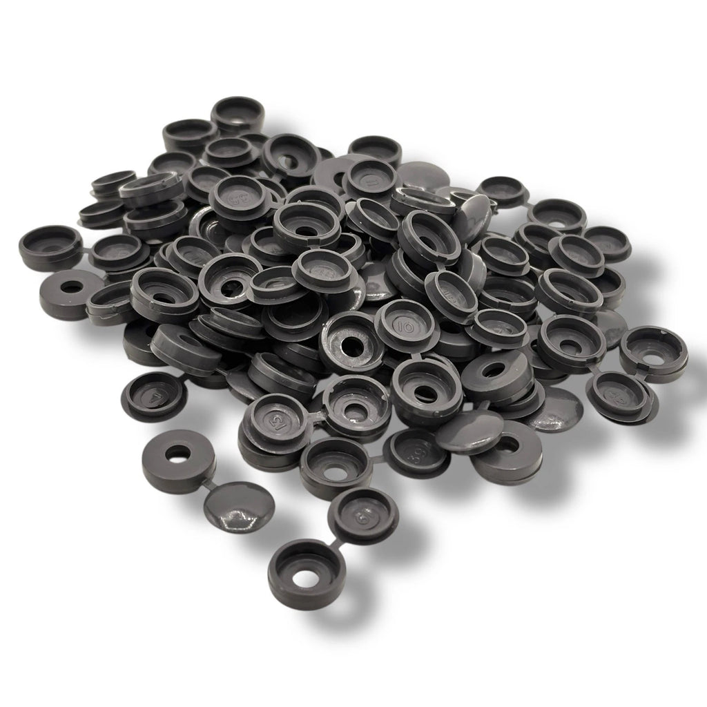 Screw Cover Caps Hingedsmall Dark Grey Plastic Fold Over Size 6g/8g Gauge Gray – product image 1