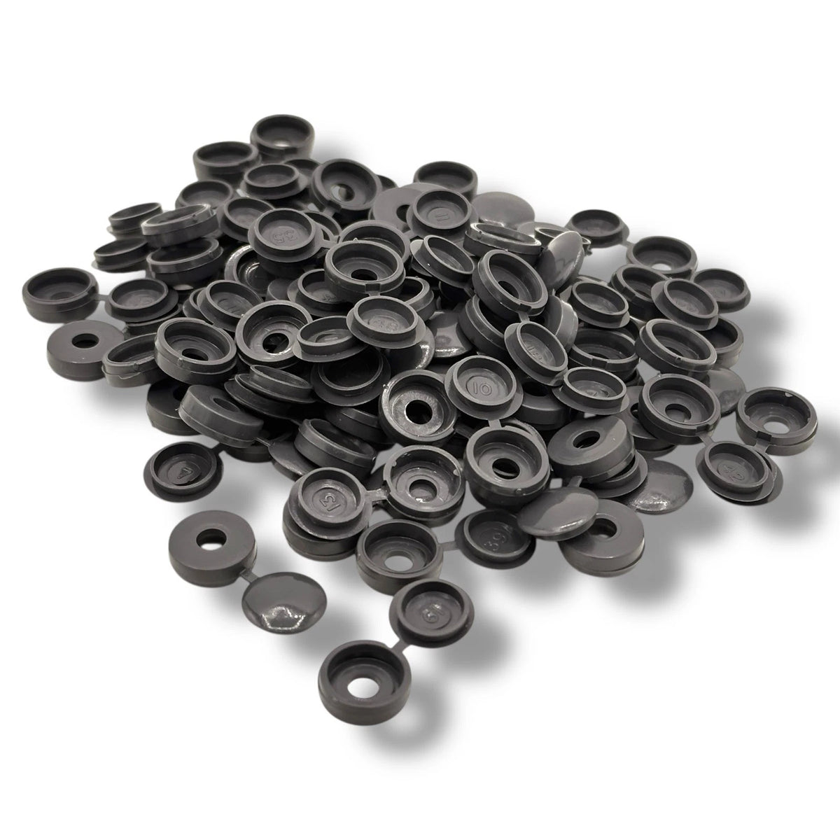 Screw Cover Caps Hingedsmall Dark Grey Plastic Fold Over Size 6g/8g Gauge Gray – product image 1