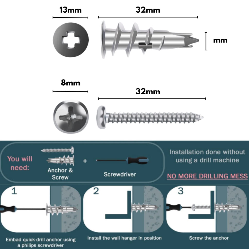 Plasterboard Nylon Fixings Self Drill Cavity Wall Speed Anchor Plugs And Screws – product image 6