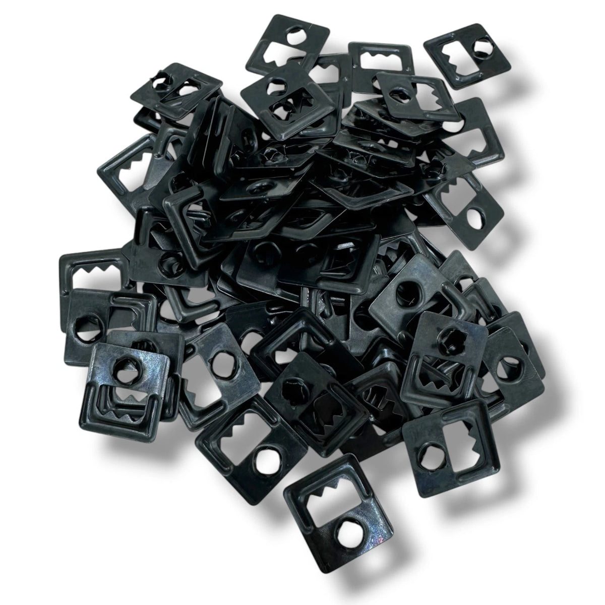 Self Fastening Sawtooth Picture Frame Hangers Black 1 Hole Back Board Clips – product image 1