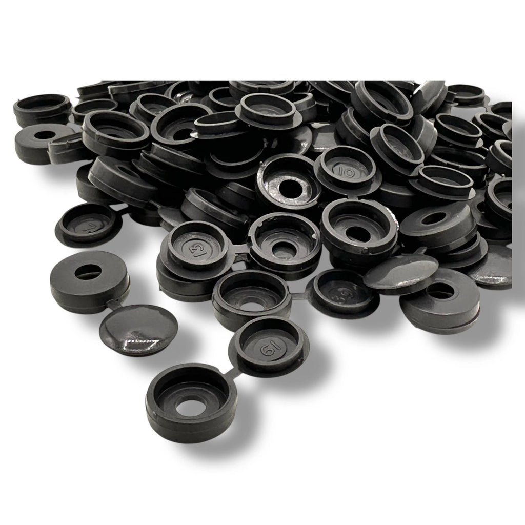 Screw Cover Caps Hingedsmall Dark Grey Plastic Fold Over Size 6g/8g Gauge Gray – product image 2