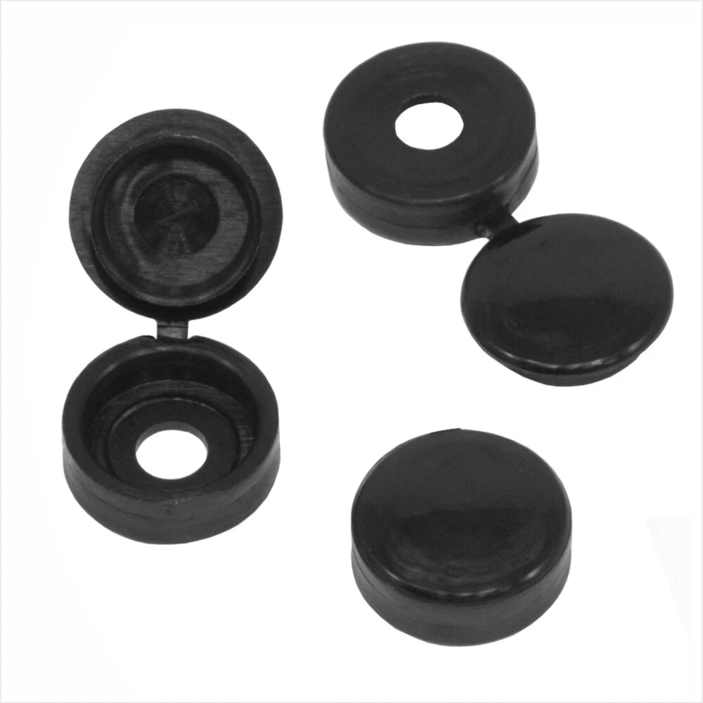 Screw Cover Caps Hinged Small Black Plastic Fold Over Size 6g/8g Gauge Cabinet – product image 2