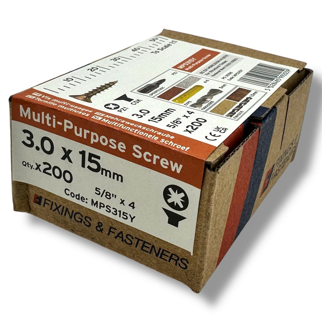 ForgeFix Yellow Zinc Pozi Wood Screws – 3.0 × 15mm – size and packaging