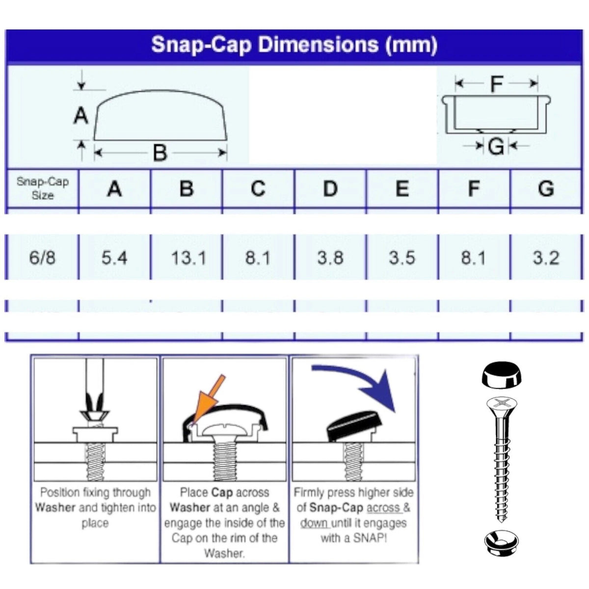 Number Plate Fixings 6pcs Gloss Screw Cover Cap Blue White Yellow Caps & Bases – product image 4