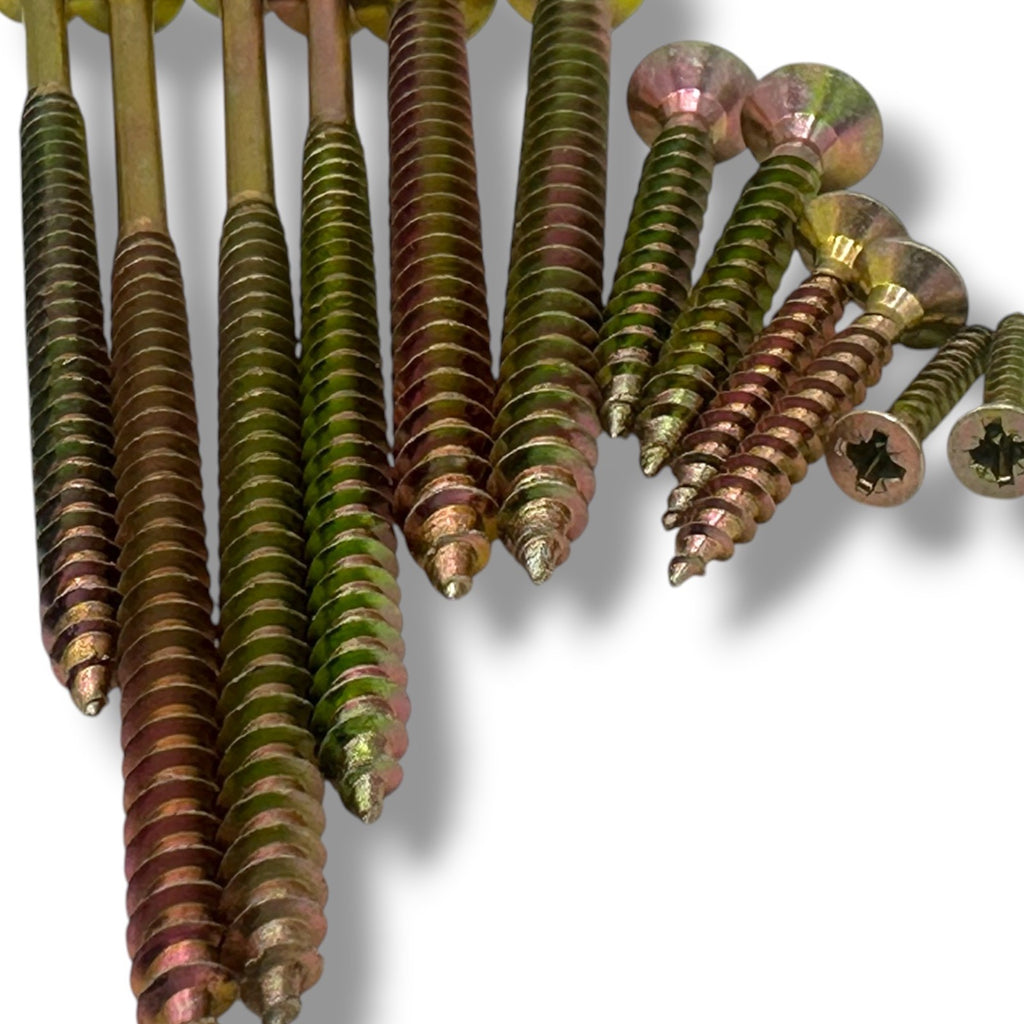 ForgeFix Yellow Zinc Pozi Wood Screws – 3.0–6.0mm – countersunk heads