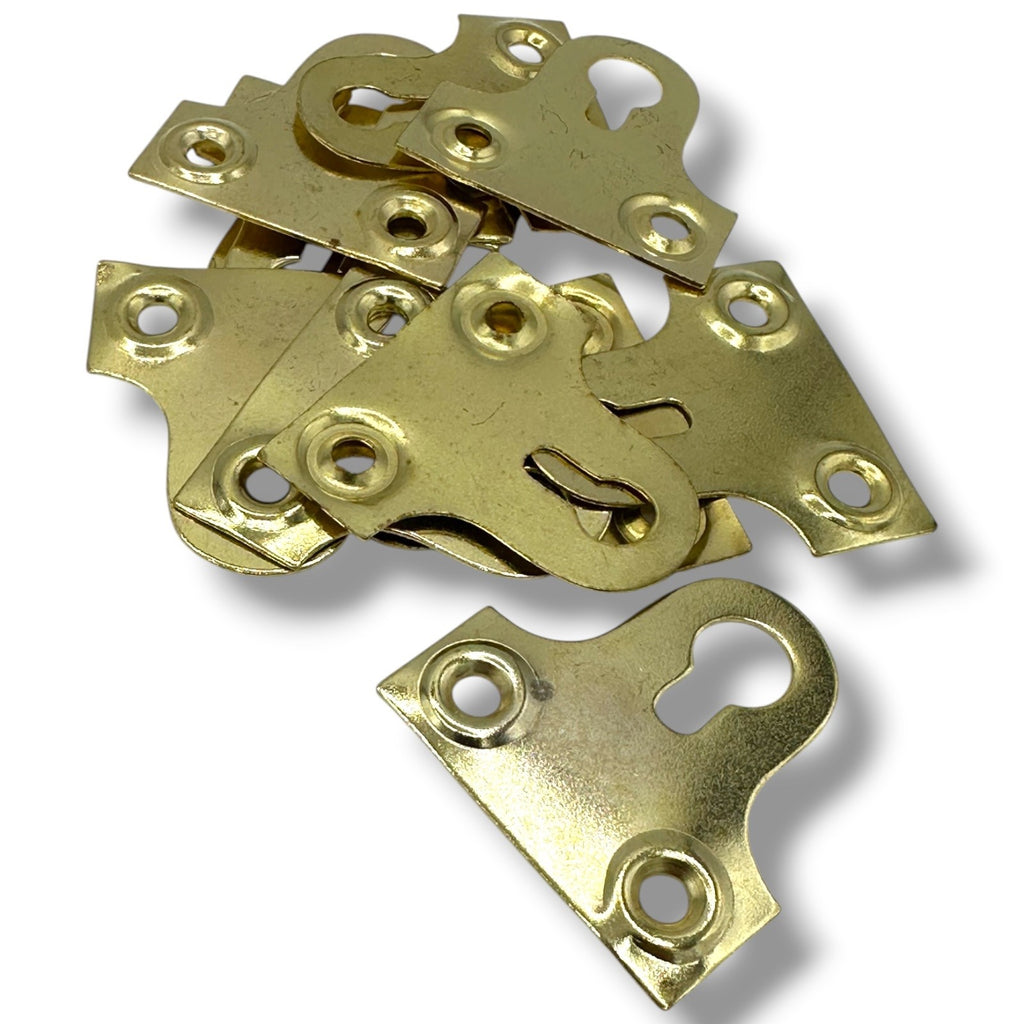 Brass-Plated Inverted Keyhole Mirror Plates – 38mm, Pack of 10