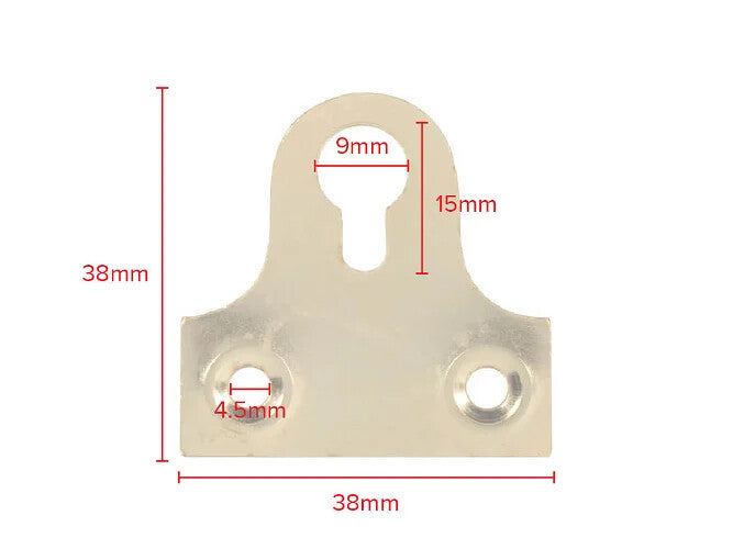 Brass-Plated Slotted Mirror Plates – 38mm – dimensions and measurements