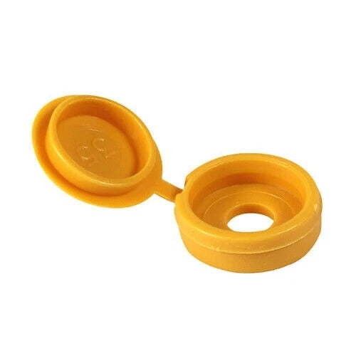 Plastic Screw Cover Caps Hinged 100 × Yellow Small To Fit Size 4g-9g Gauge – product image 2