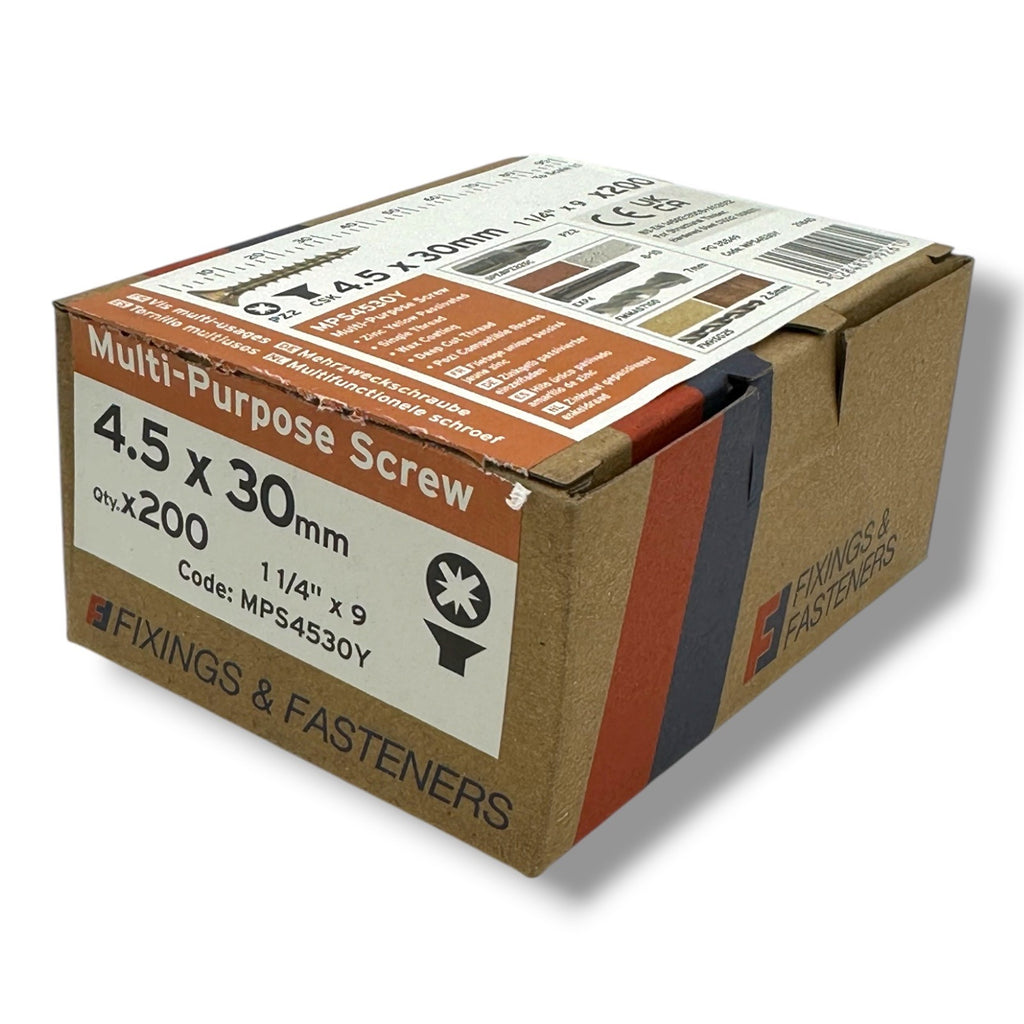 ForgeFix Yellow Zinc Pozi Wood Screws – 4.5 × 30mm – size and packaging