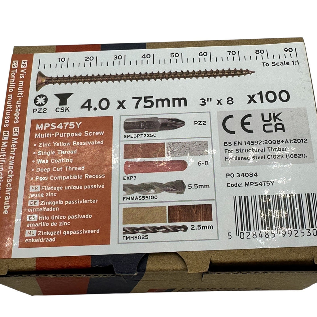 ForgeFix Yellow Zinc Pozi Wood Screws – 4.0 × 75mm – size and packaging