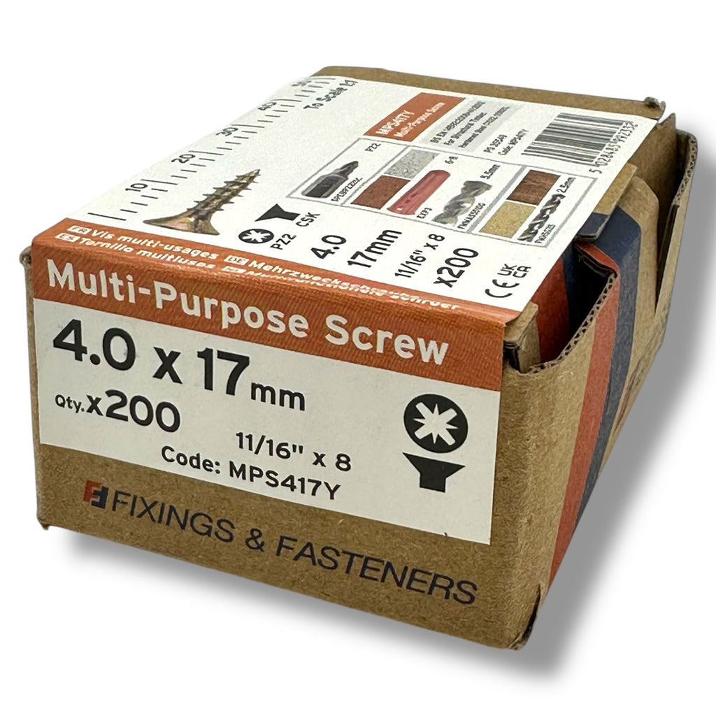 ForgeFix Yellow Zinc Pozi Wood Screws – 4.0 × 17mm – size and packaging