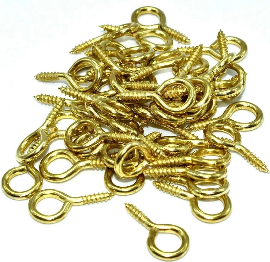 Screw Eyes Brass Plated 100 × 14 × 1 Picture Framing Frame Hanging Hooks Crafts – product image 1