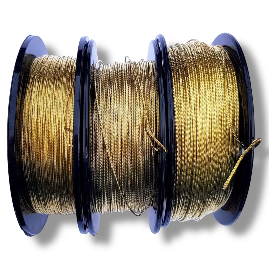 Braided Brass Picture Hanging Wire – 150m, No.1–No.3 – three braided brass wire sizes