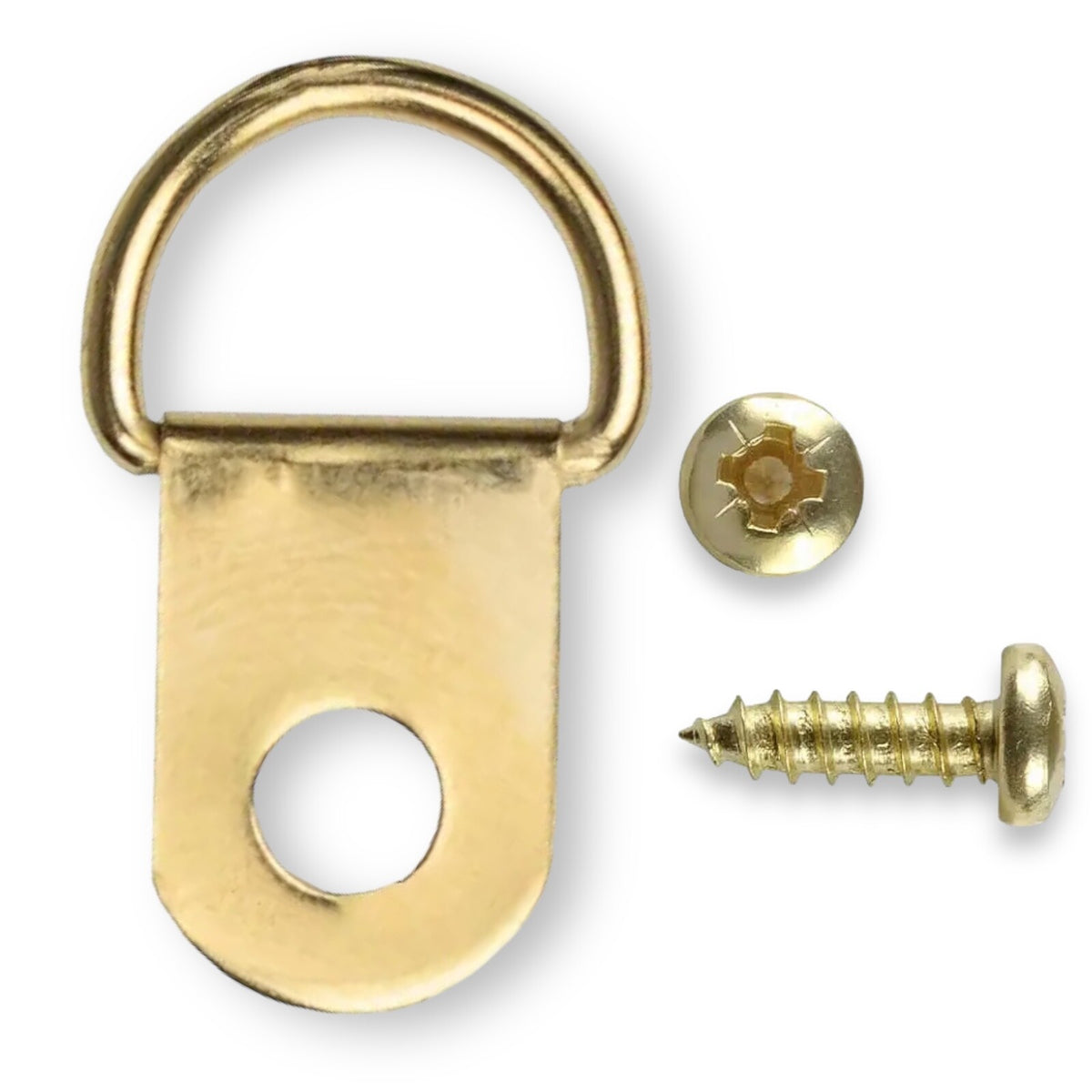 Brass Small D-Ring Picture Frame Hangers – with Screws