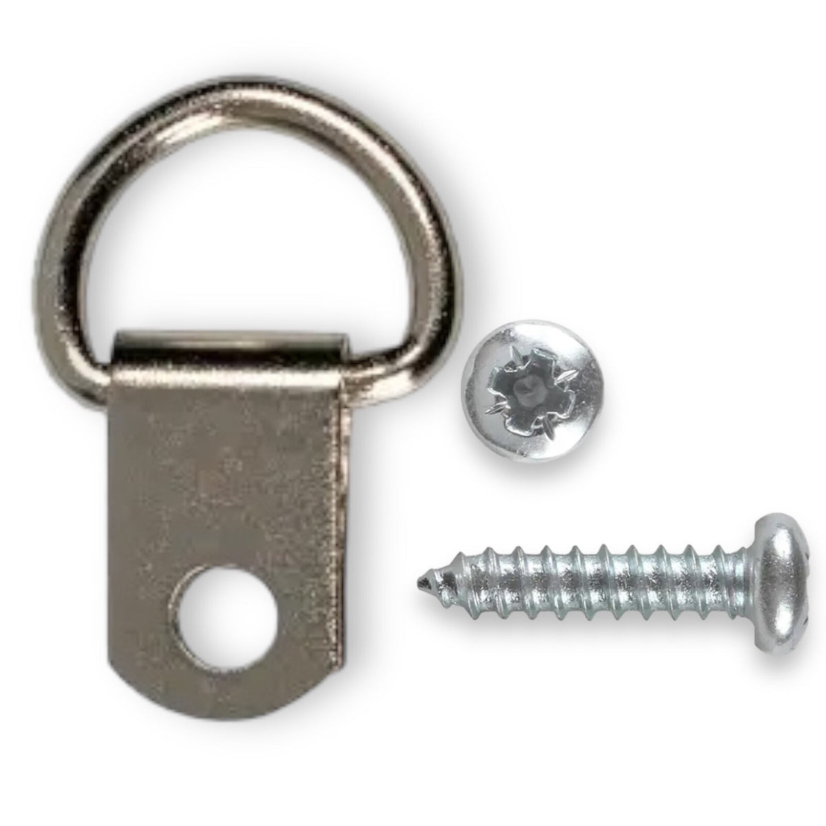 Nickel Small D-Ring Picture Frame Hangers – with Screws