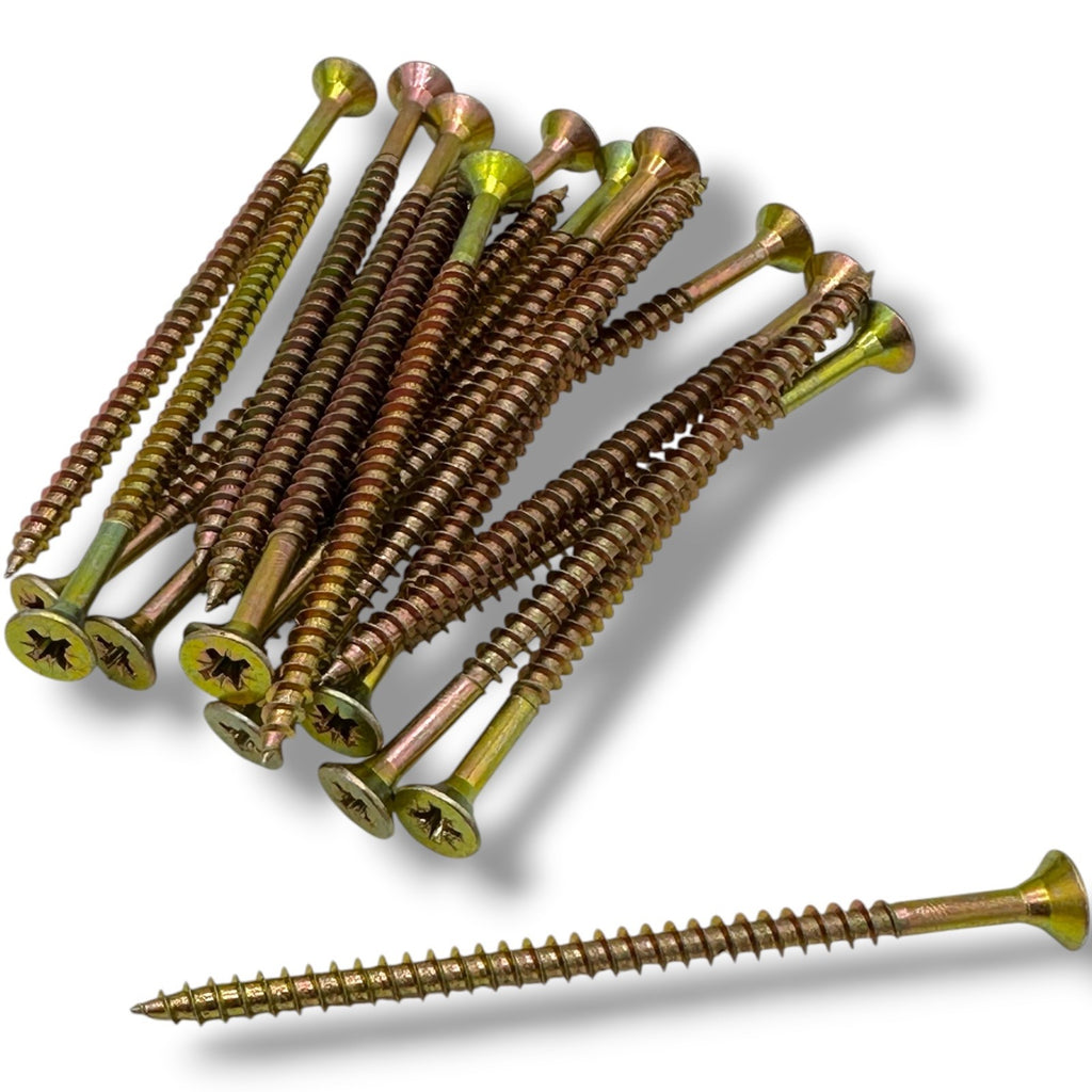 ForgeFix Yellow Zinc Pozi Wood Screws – 5.0 × 90mm – size and packaging