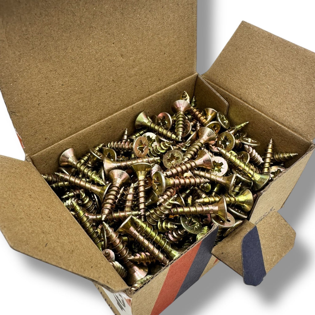ForgeFix Yellow Zinc Pozi Wood Screws – 5.0 × 60mm – open manufacturer box