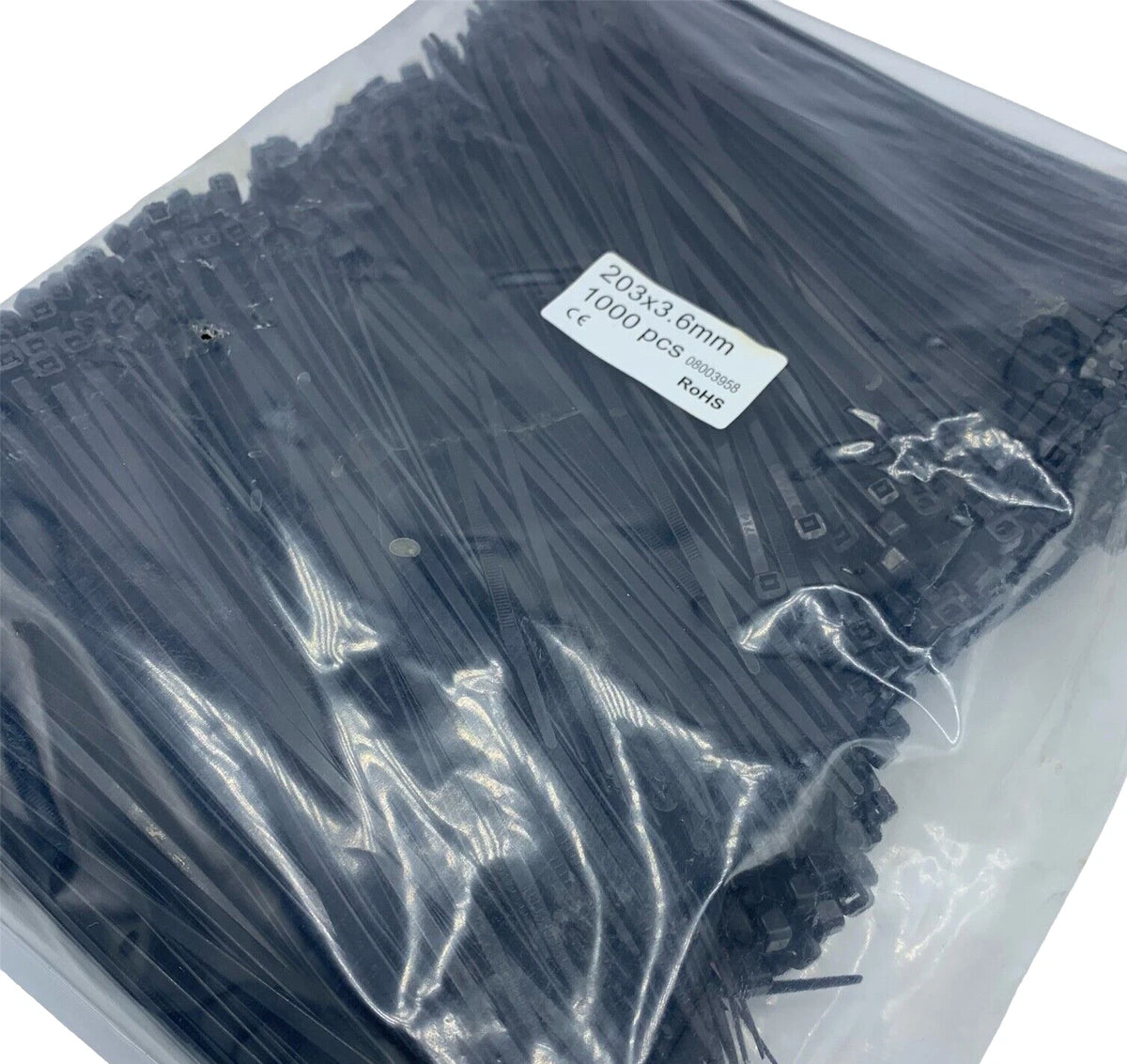 Cable Tie Zip Short 3.6mm × 200mm Black Cable Ties Wraps Strong Nylon Pack 1000 – product image 2