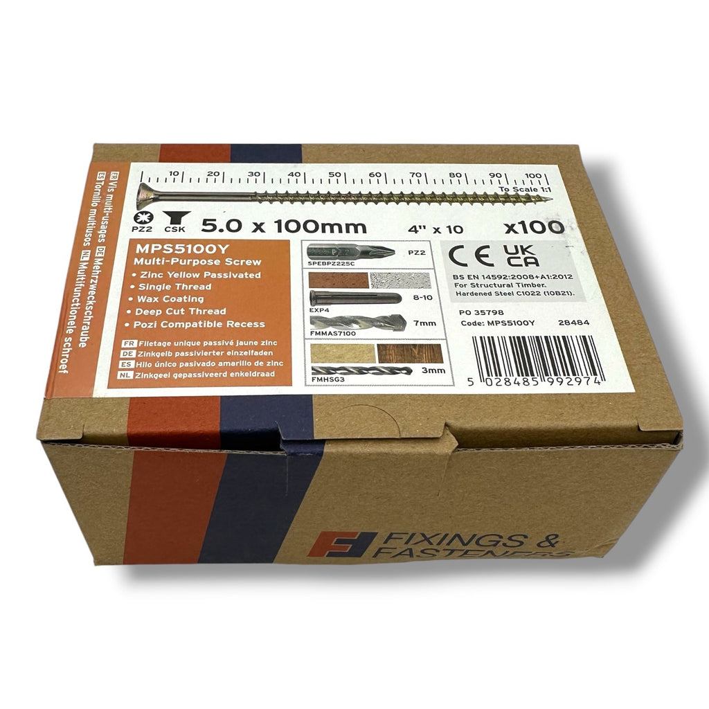 ForgeFix Yellow Zinc Pozi Wood Screws – 5.0 × 100mm – size and packaging