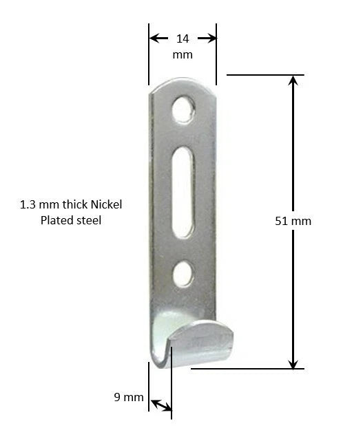 J-hook wall bracket dimensions and fixing slots