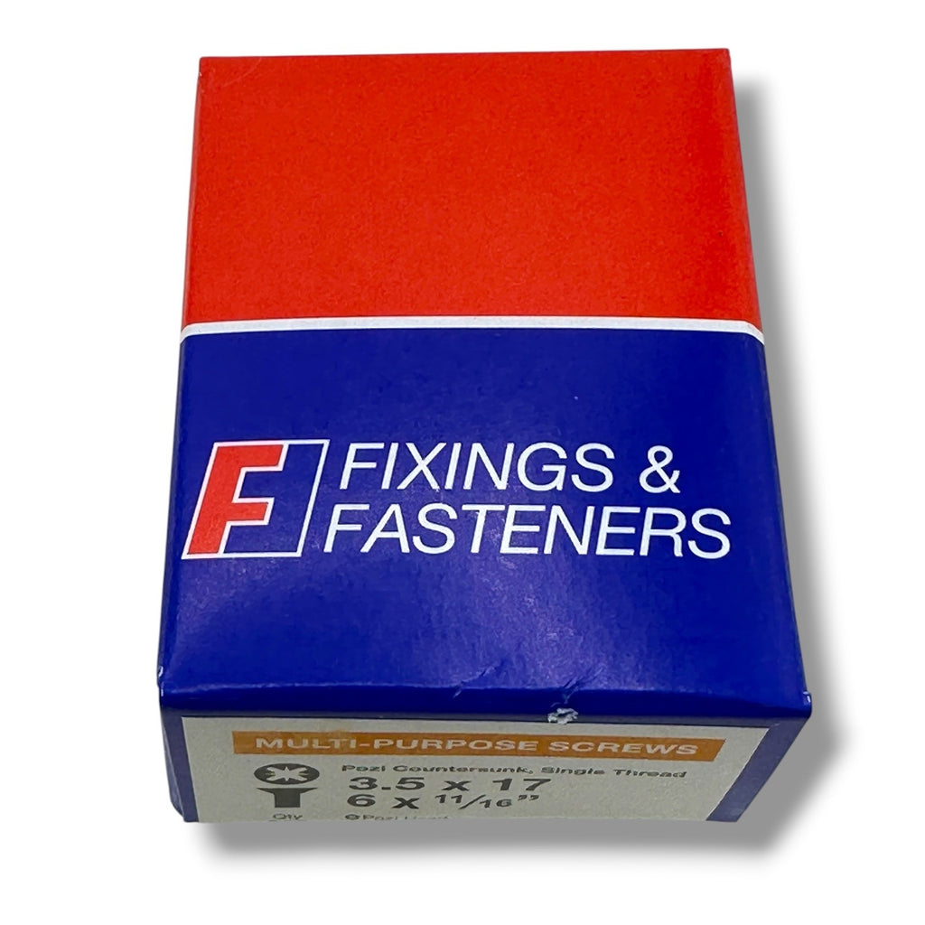 ForgeFix Yellow Zinc Pozi Wood Screws – 3.5 × 17mm – box label and measurements