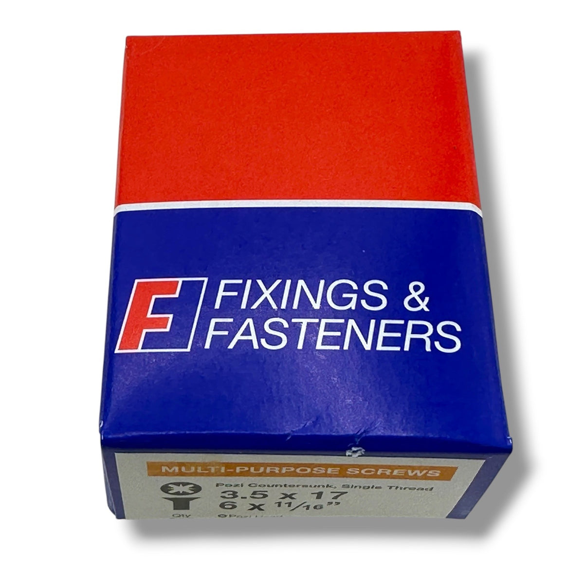ForgeFix Yellow Zinc Pozi Wood Screws – 3.5 × 17mm – box label and measurements
