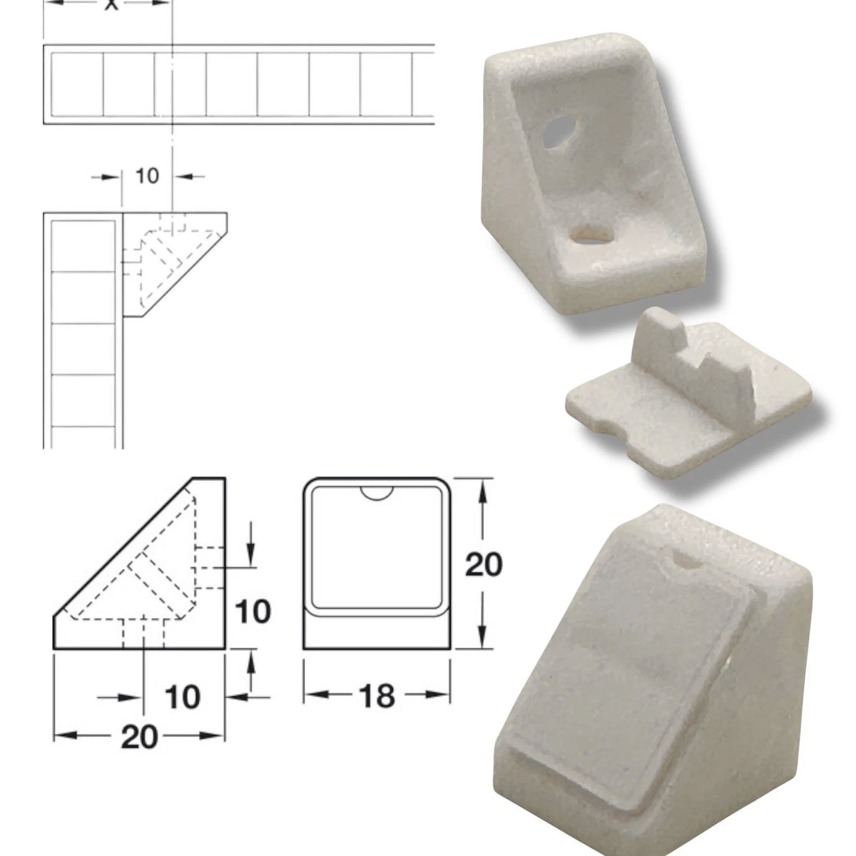 Campervan Corner Connector Blocks with Caps – White, 20 × 18mm - image 1