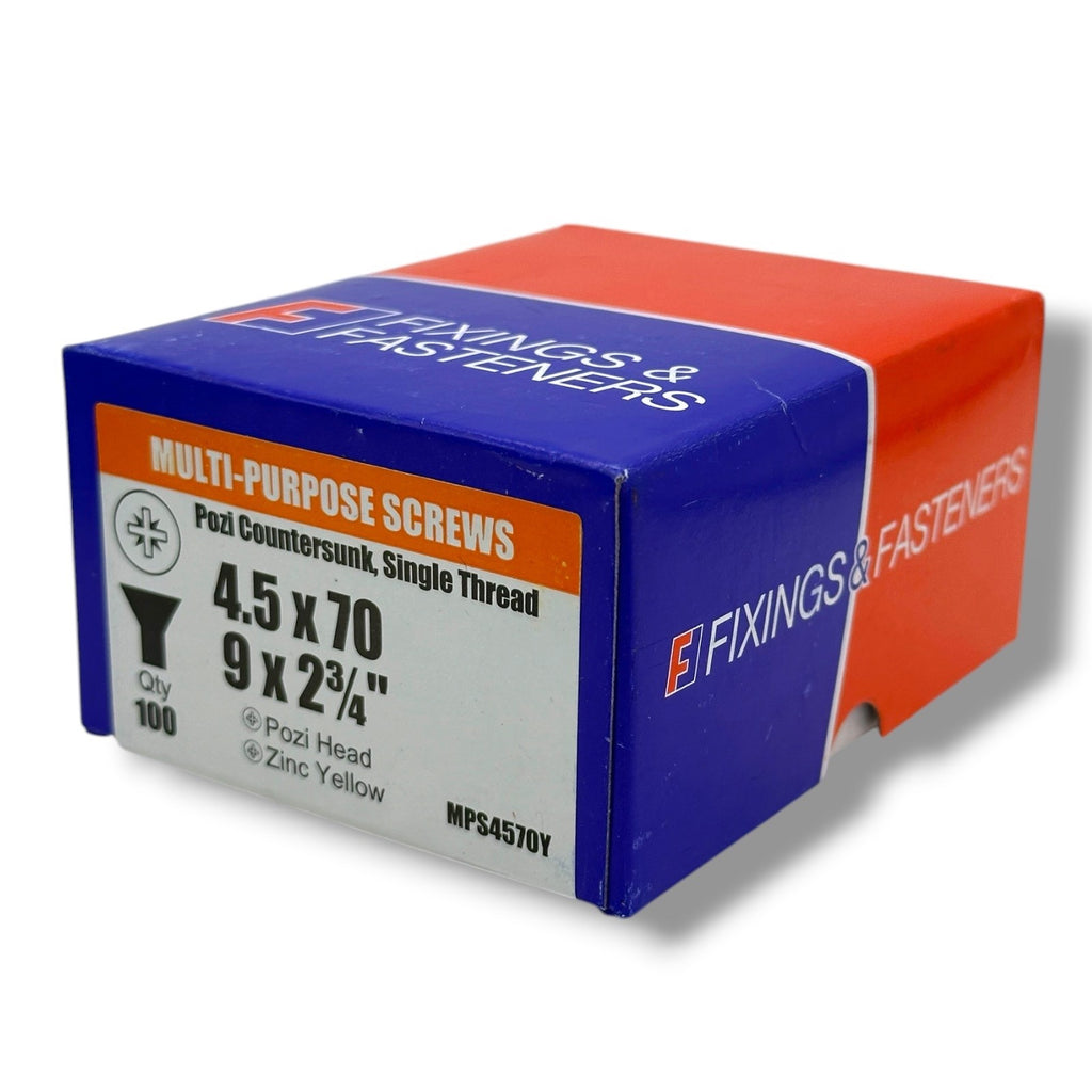 ForgeFix Yellow Zinc Pozi Wood Screws – 4.5 × 70mm – size and packaging