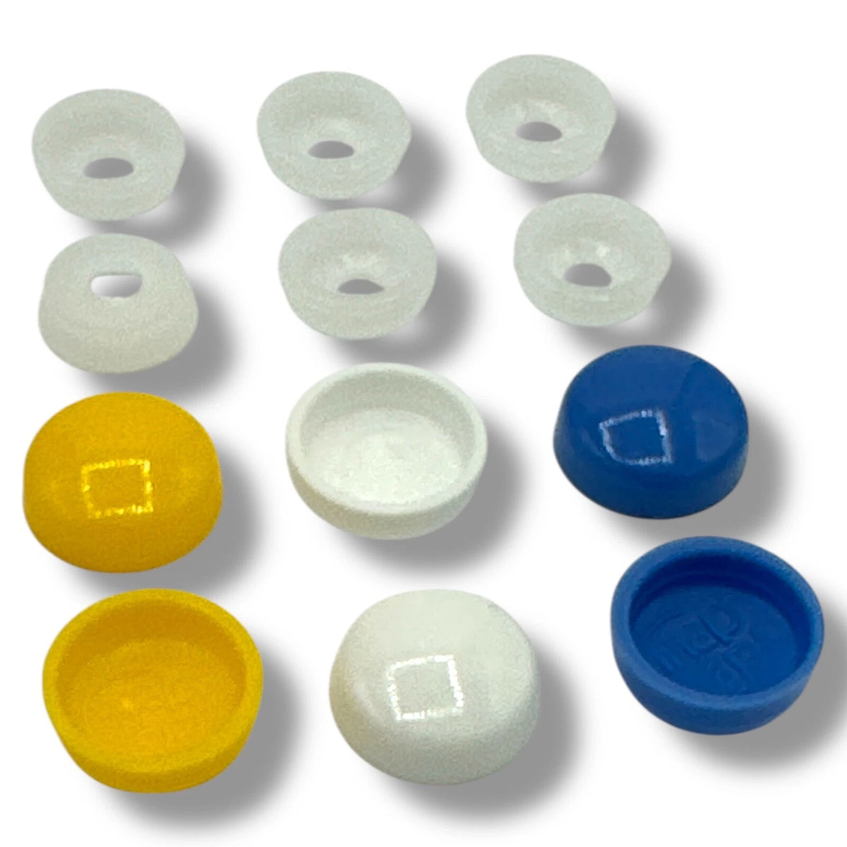 Number Plate Fixings 6pcs Gloss Screw Cover Cap Blue White Yellow Caps & Bases – product image 1