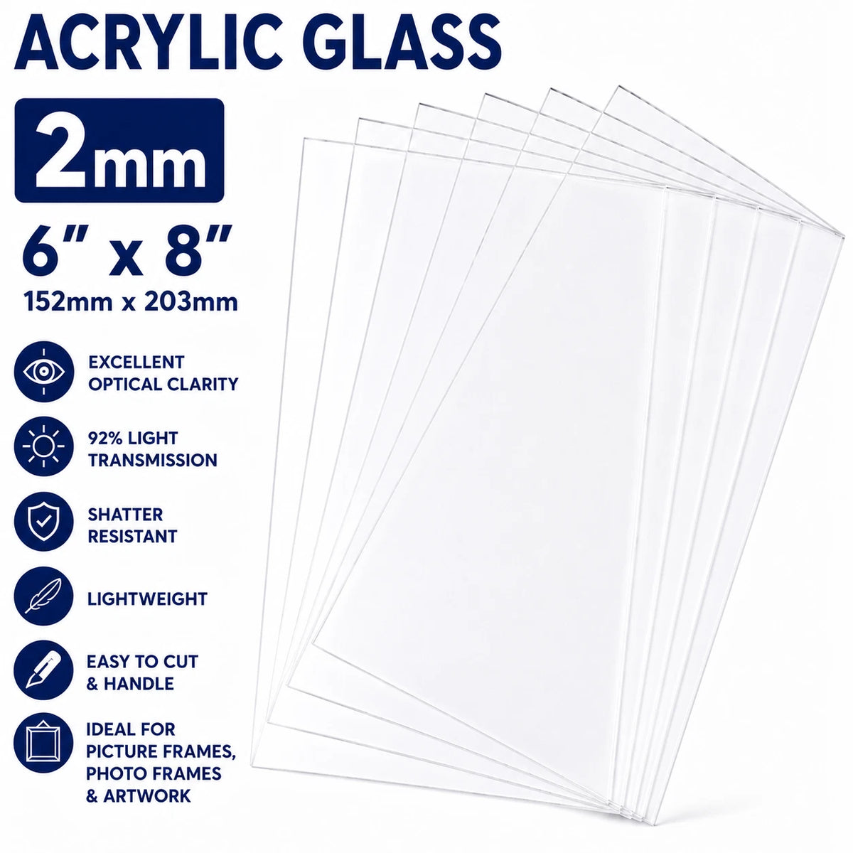 Clear 2mm Replacement Acrylic Glass – 6 × 8" (152 × 203mm) - image 3
