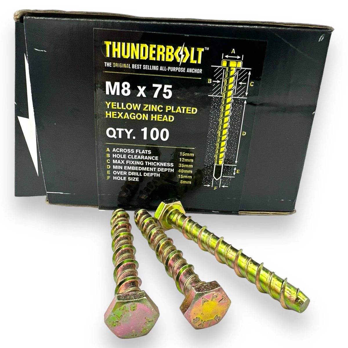 Genuine Thunderbolt Bolt M8 × 75mm Head Masonry Concrete Brick Anchor Screw – product image 3