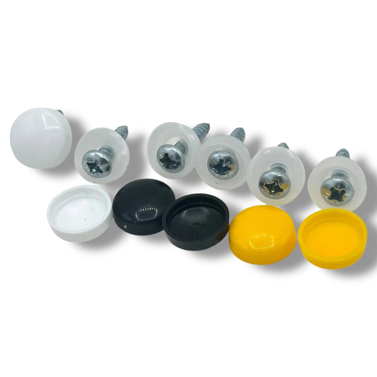 Number Plate Cap Screws 6pcs Fixings Gloss Screw Cover Black White Yellow – product image 1