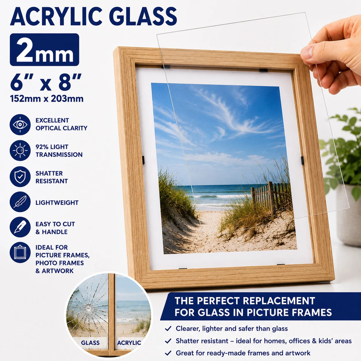 Clear 2mm Replacement Acrylic Glass – 6 × 8" (152 × 203mm) - image 2