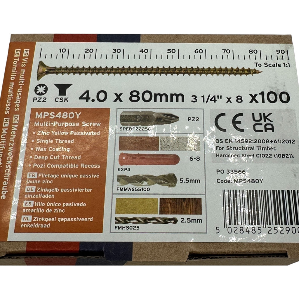 ForgeFix Yellow Zinc Pozi Wood Screws – 4.0 × 80mm – size and packaging