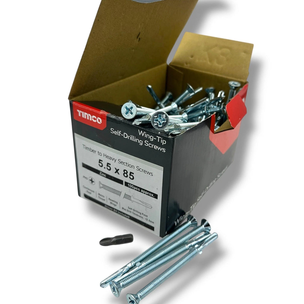 Self Drilling Screws Countersunk 5.5 × 85mm Winged Tek Wood To Metal Fixing × 100 – product image 1