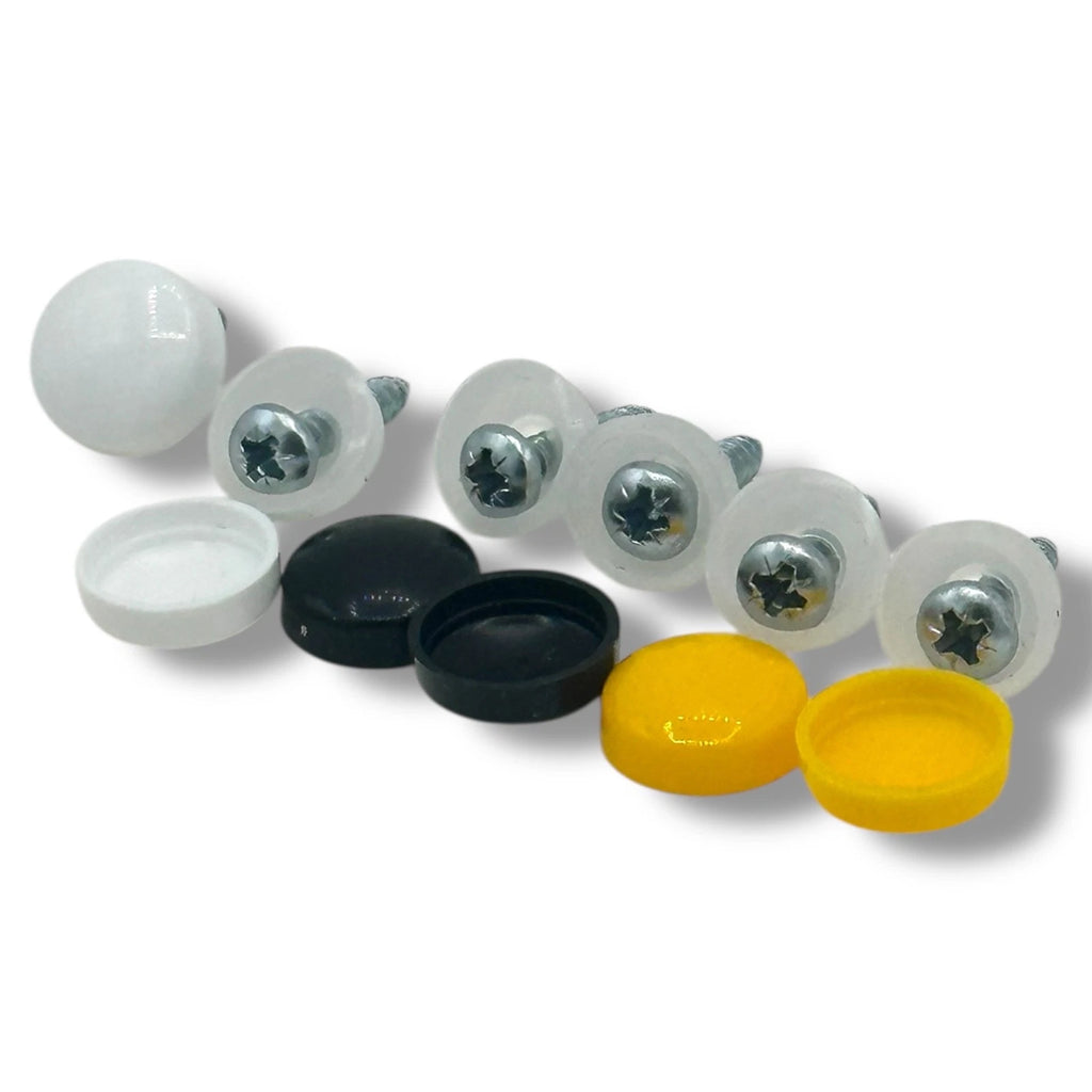 Number Plate Cap Screws 6pcs Fixings Gloss Screw Cover Black White Yellow – product image 3