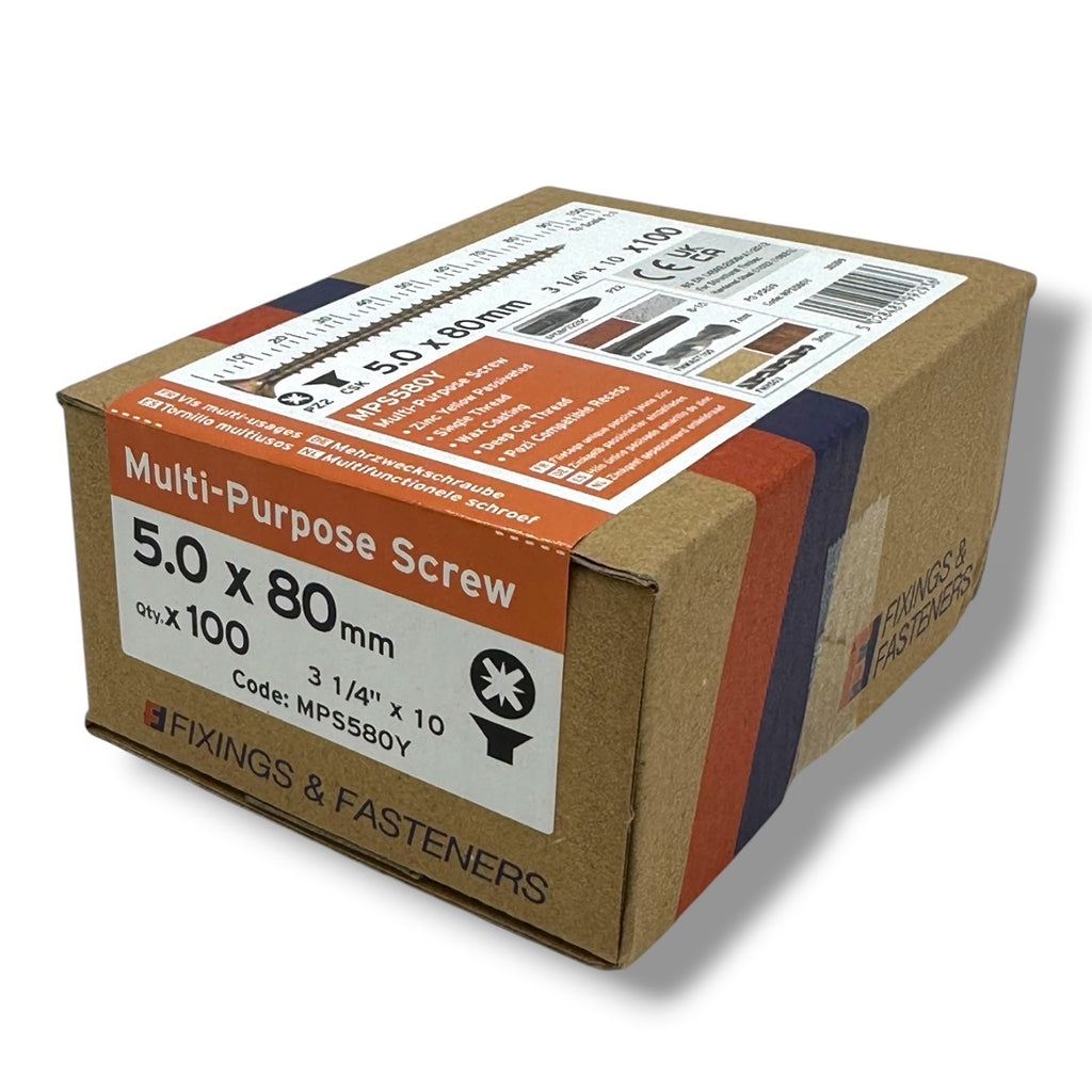 ForgeFix Yellow Zinc Pozi Wood Screws – 5.0 × 80mm – size and packaging
